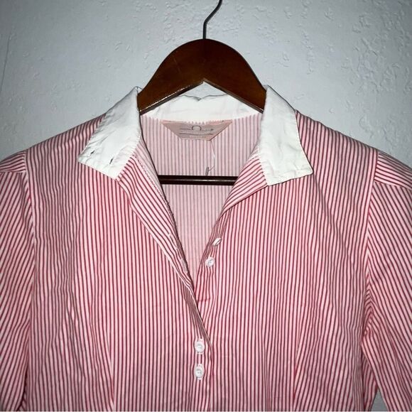 Women's Classic Directions Red & White Striped Button Down Shirt - Picture 3 of 7